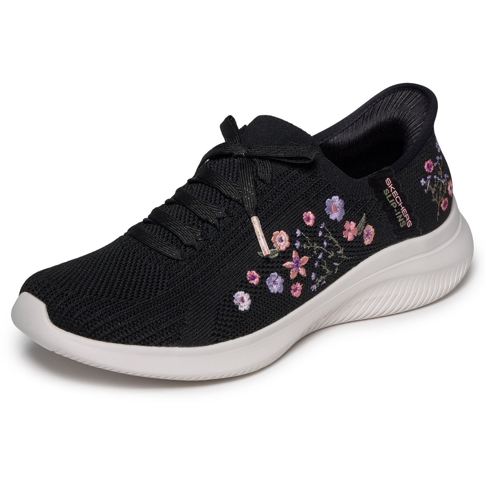 Skechers Ultra Flex 4.0 Sweet Petals Textile Women's Black Knit/Multi Trim Trainers