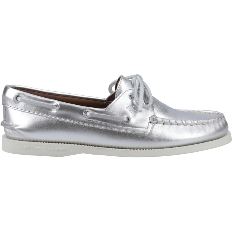 Sperry Authentic 2 Eye Leather Women's Silver Boat Shoes