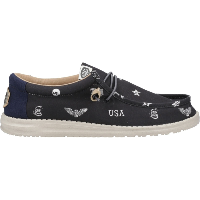 HEYDUDE Wally Stars n Skulls 100% Cotton Men's Black Boat Shoes