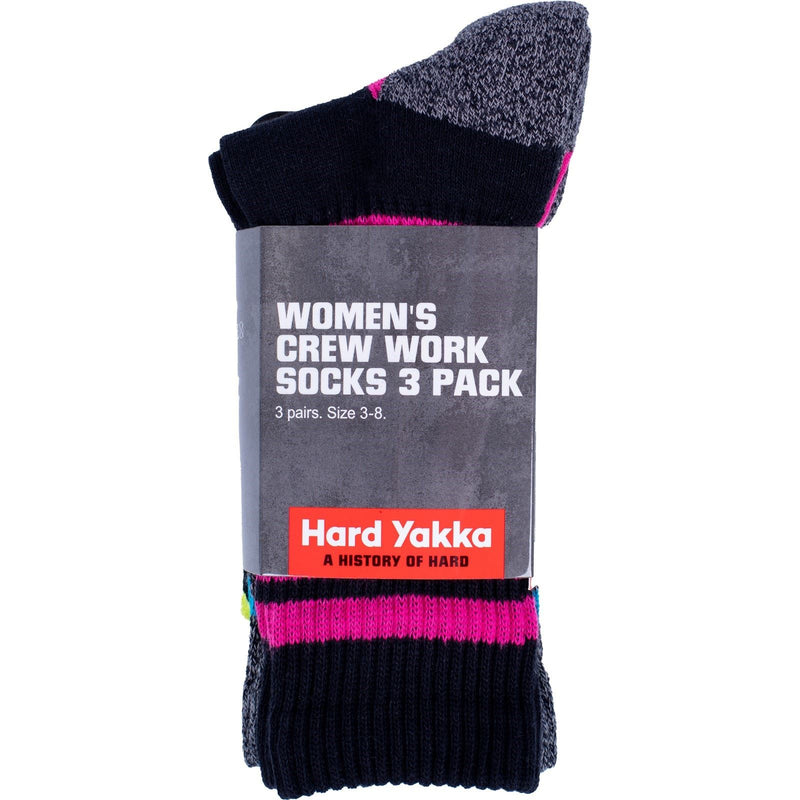 Hard Yakka Crew 3 Pack Cotton Women's Multicoloured Work Socks