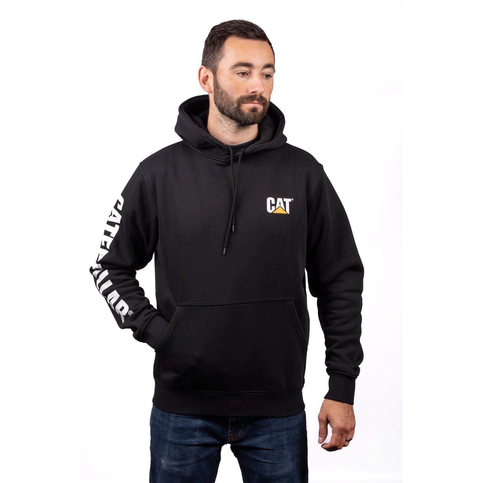 Caterpillar Trademark Banner Cotton Men's Black Hooded Sweatshirt