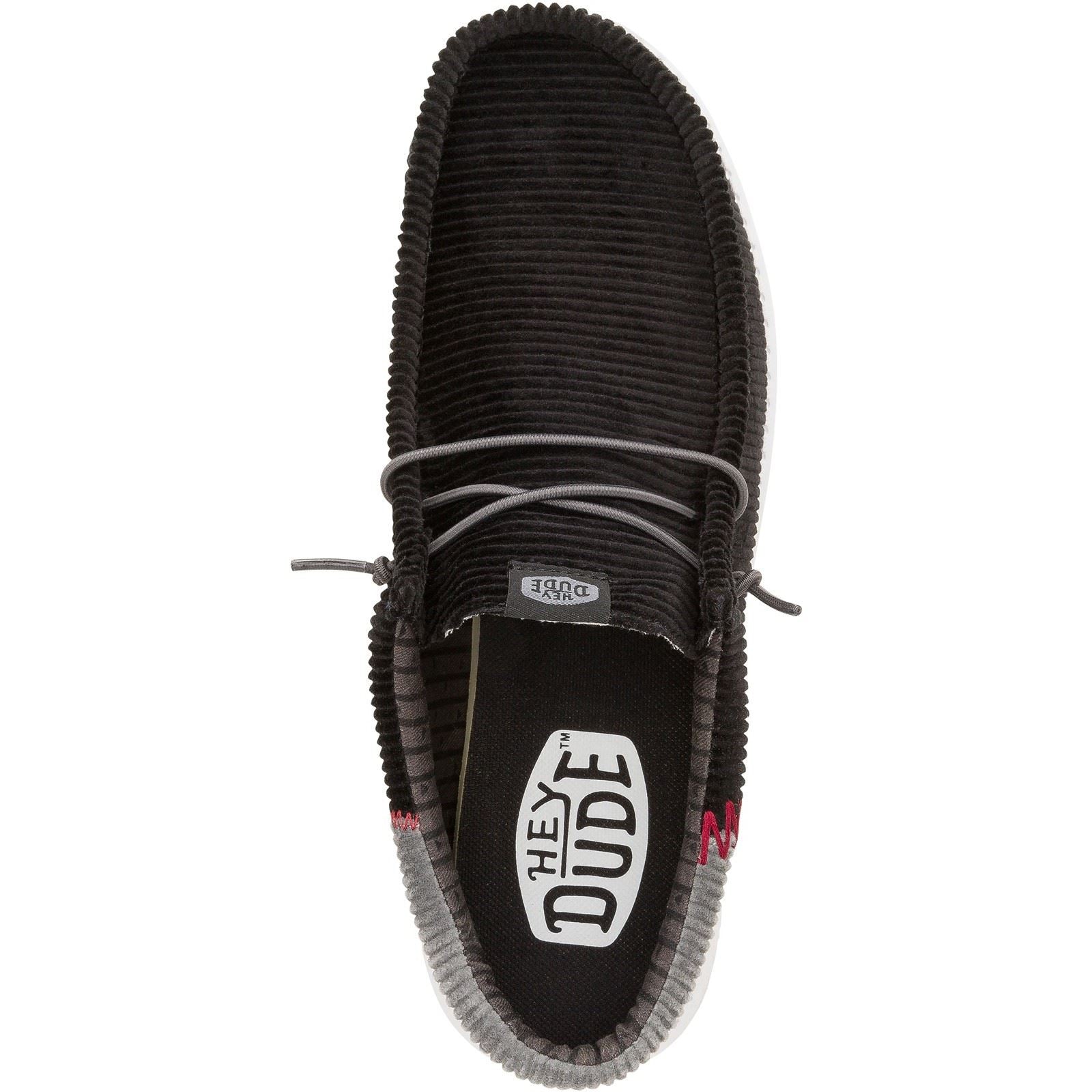 HEYDUDE Wally Funk Corduroy Textile Men's Black Boat Shoes