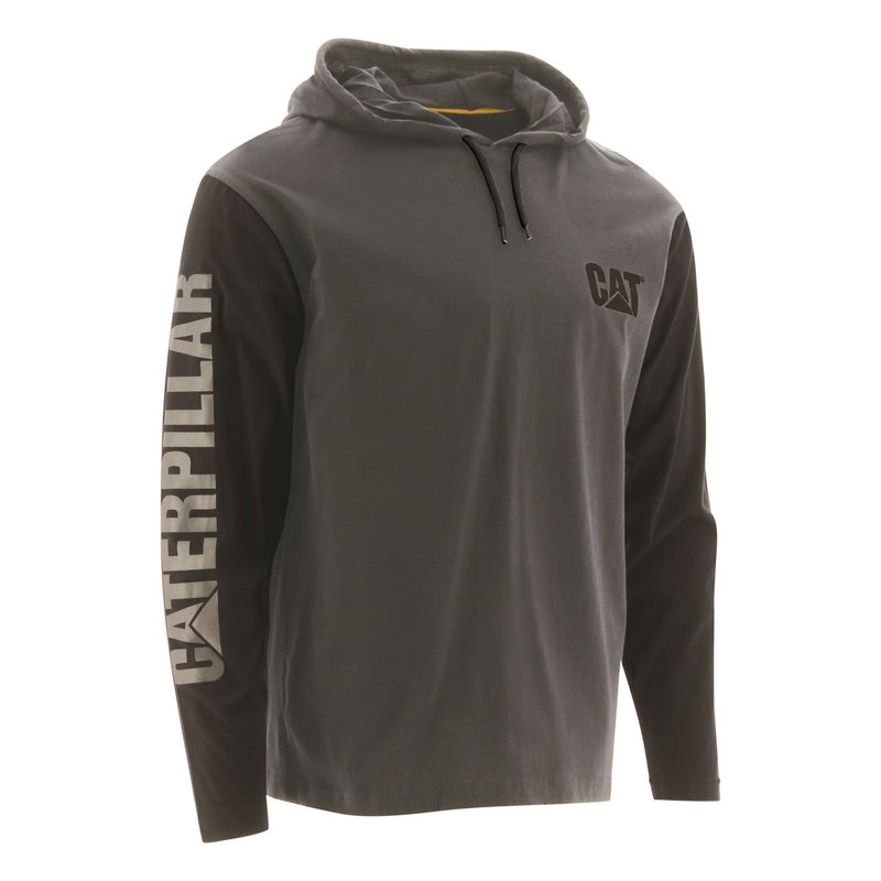 Caterpillar Hooded Long Sleeve Cotton Men's Grey T-Shirt