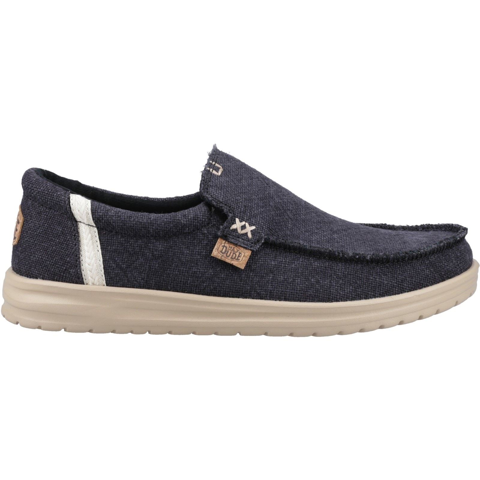 HEYDUDE Mikka Jute Linen Men's Black/Irish Cream Moccasins Shoes
