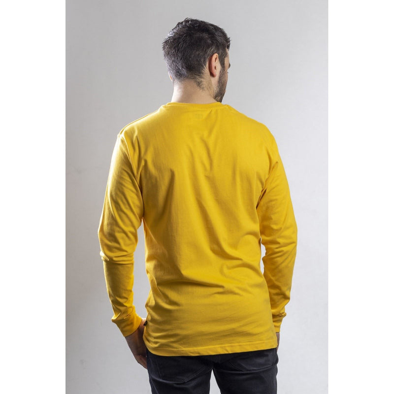 Caterpillar Trademark Banner Long Sleeve Cotton Men's Yellow T-Shirt