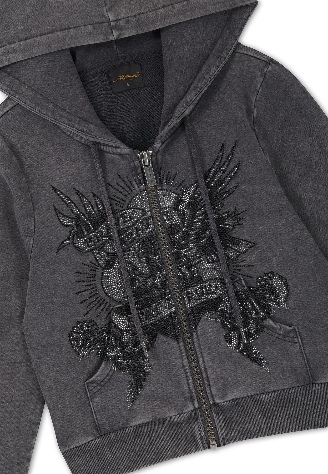 Ed Hardy Stay True Fitted Cropped Zip Women's Black Hoodie