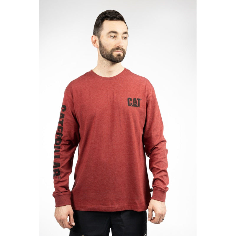 Caterpillar Trademark Banner Long Sleeve Cotton Men's Red T-Shirt
