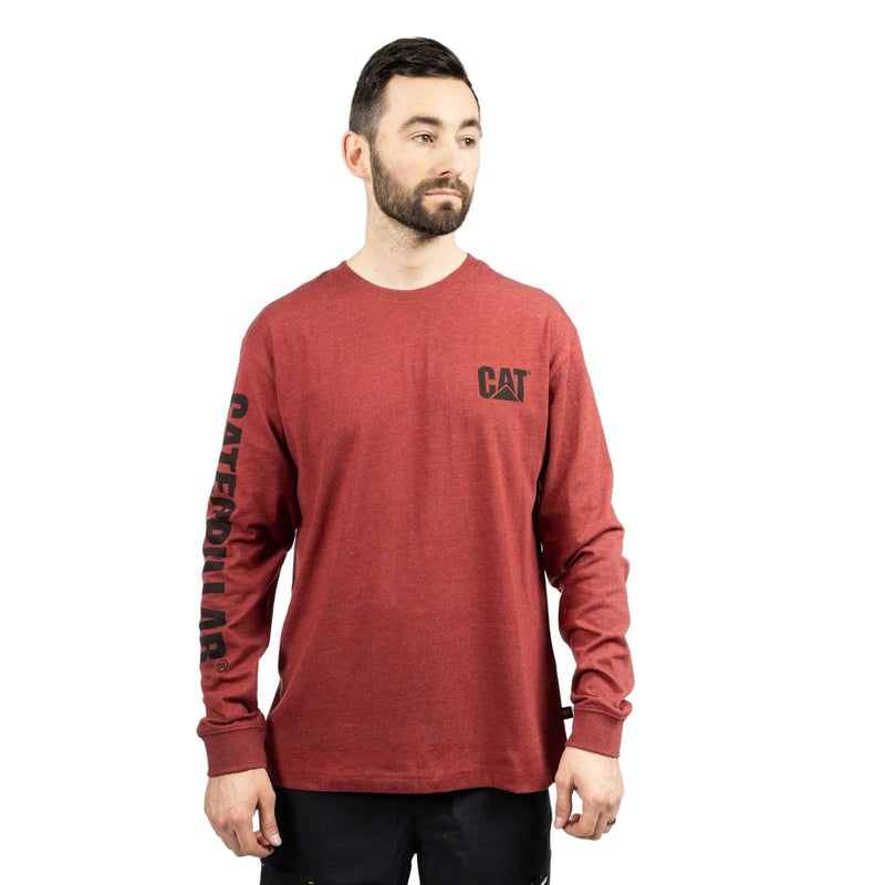 Caterpillar Trademark Banner Long Sleeve Cotton Men's Red T-Shirt
