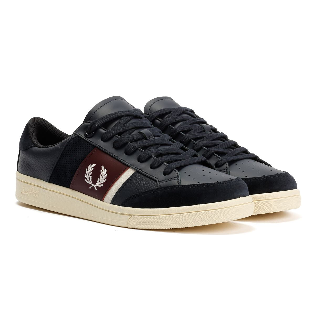 Fred Perry B725 Leather Suede Men's Navy/Ecru/Oxblood Trainers