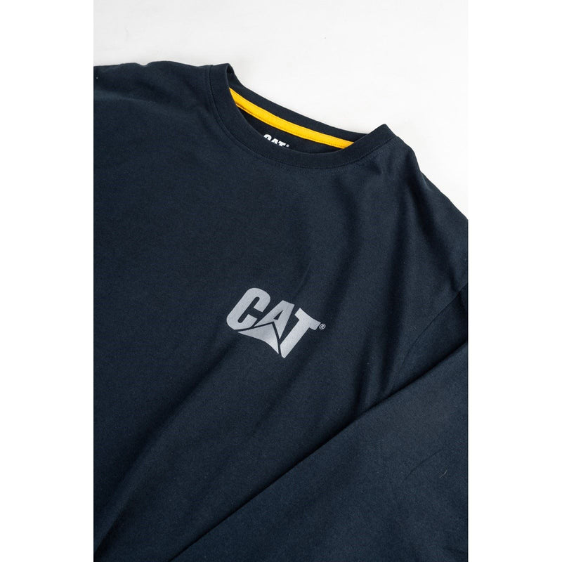Caterpillar Trademark Banner Long Sleeve Cotton Men's Blue T-Shirt
