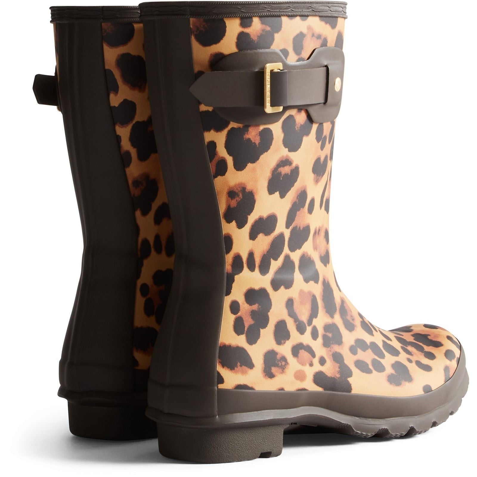 Hunter Original Short Women's Leopard Print/Chocolate Brown Wellington Boots