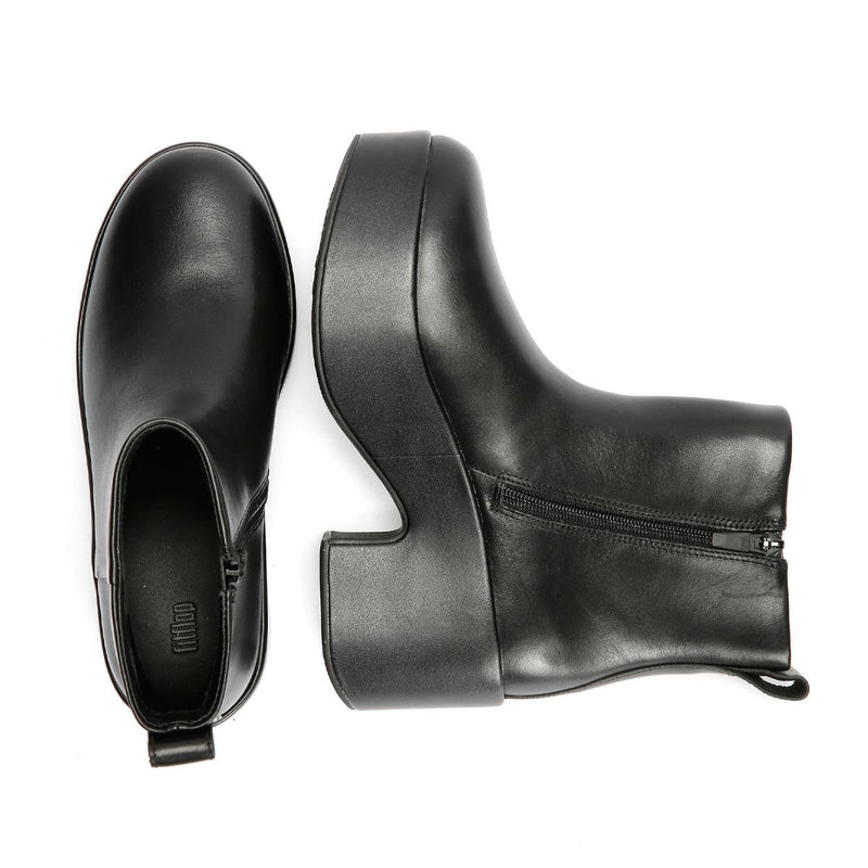FitFlop Platfforms Heeled Leather Women's Black Boots
