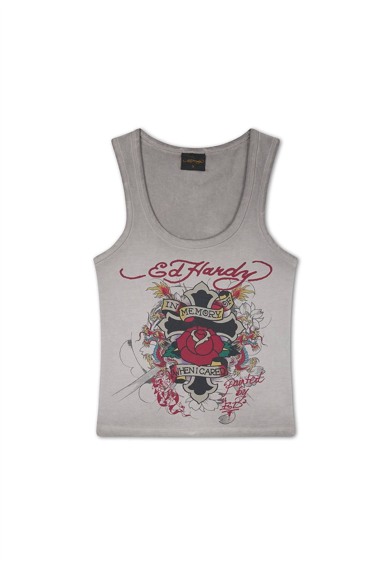 Ed Hardy In Memory of When I Cared Fitted Women's Grey Vest Top
