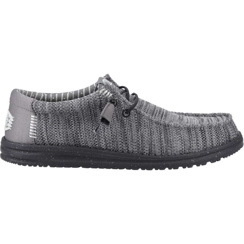 HEYDUDE Wally Stretch Mesh Synthetic Men's Granite Grey/Black Moccasins Shoes
