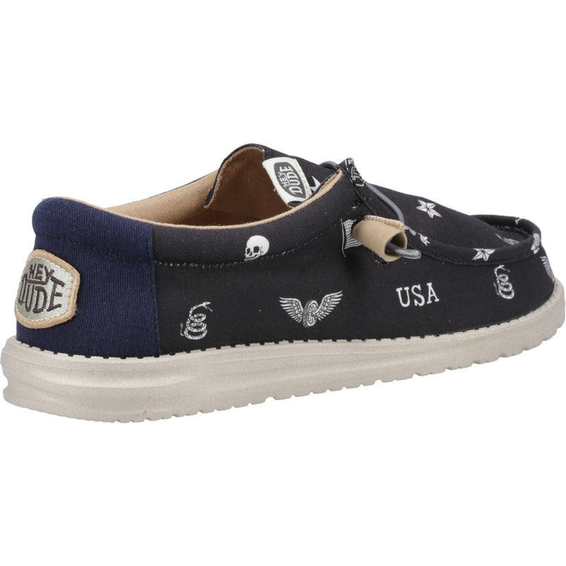 HEYDUDE Wally Stars n Skulls 100% Cotton Men's Black Boat Shoes