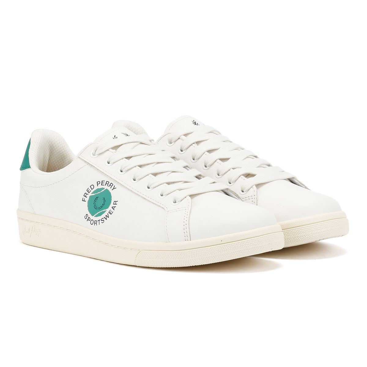 Fred Perry B721 Leather Men's Snow White/Court Green Trainers