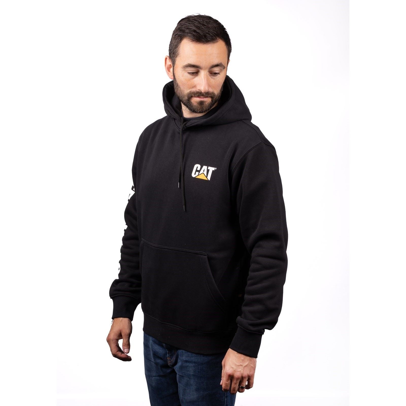 Caterpillar Trademark Banner Cotton Men's Black Hooded Sweatshirt