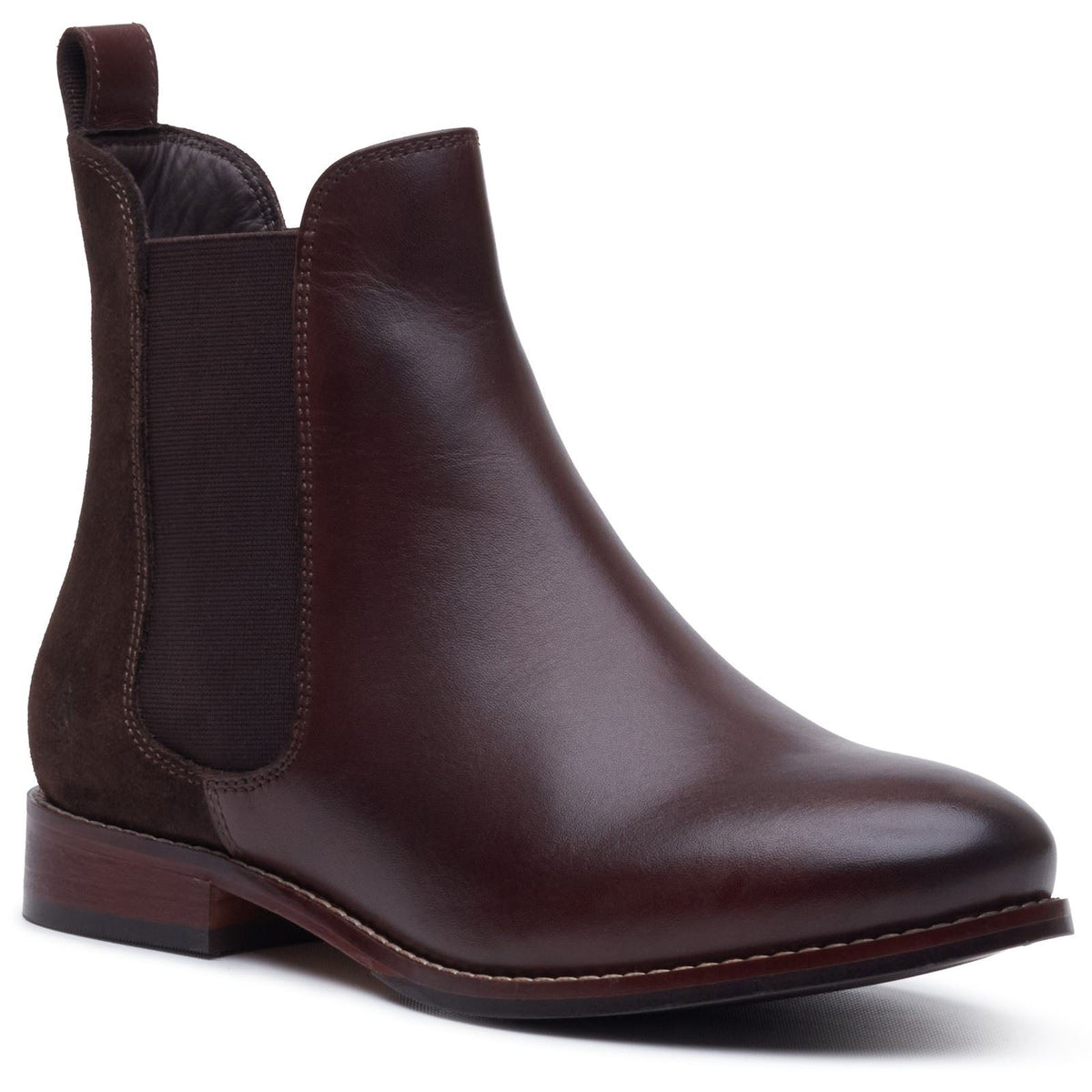 Hush Puppies Colette Leather Women's Chocolate Wide Fit Flat Chelsea Boots