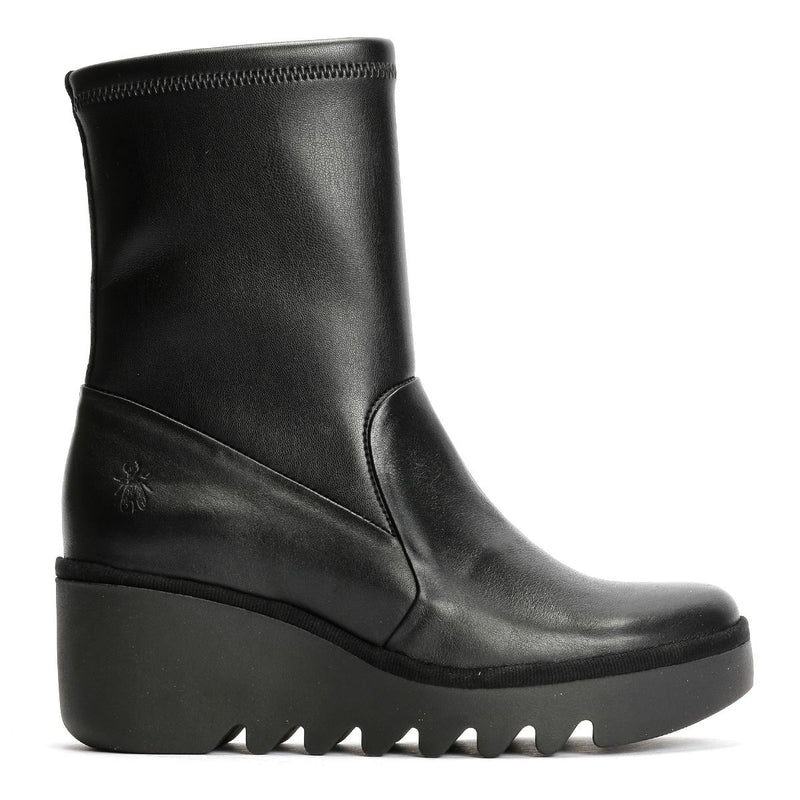 Fly London Boik Wedge Stretch Leather Women's Black Boots