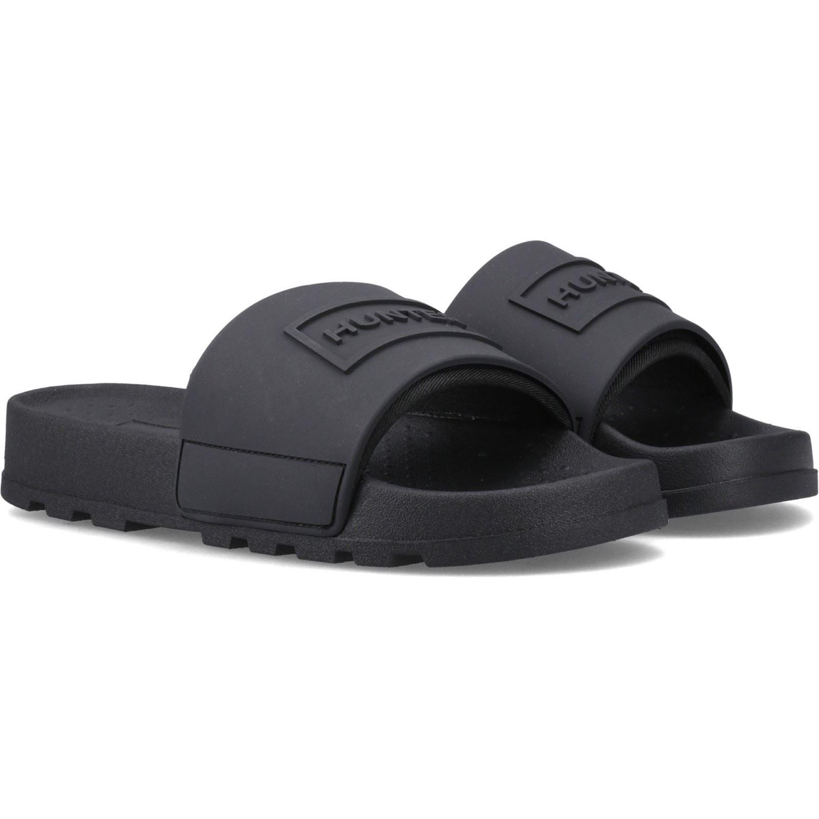 Hunter Core Embossed Slider Synthetic Women's Black Slides