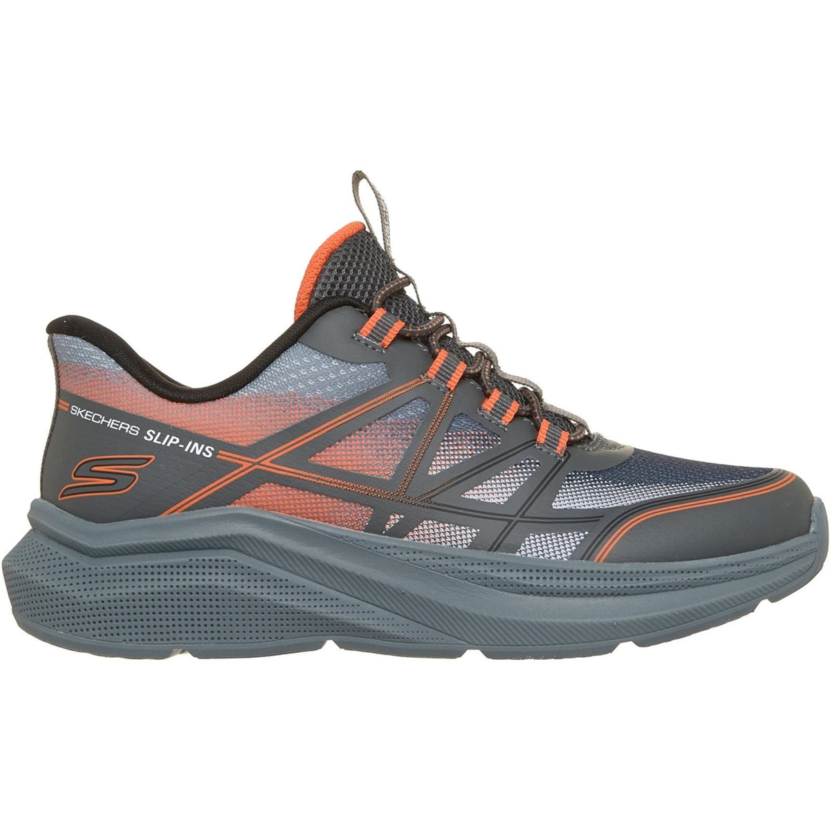 Skechers Microspec Velocity Grid-Shift Boy's Charcoal/Orange & Black Trainers
