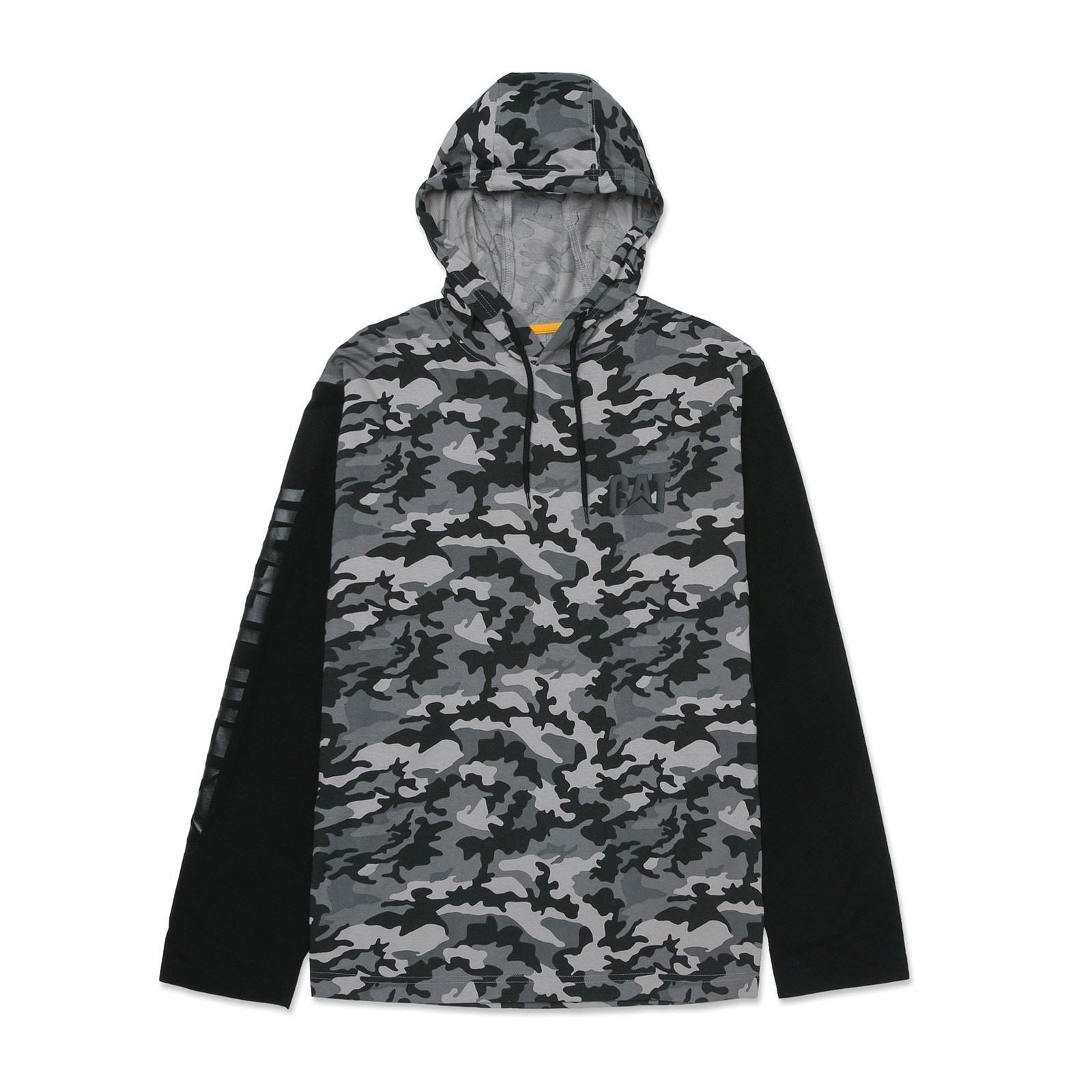 Caterpillar Hooded Long Sleeve Cotton Men's Grey T-Shirt