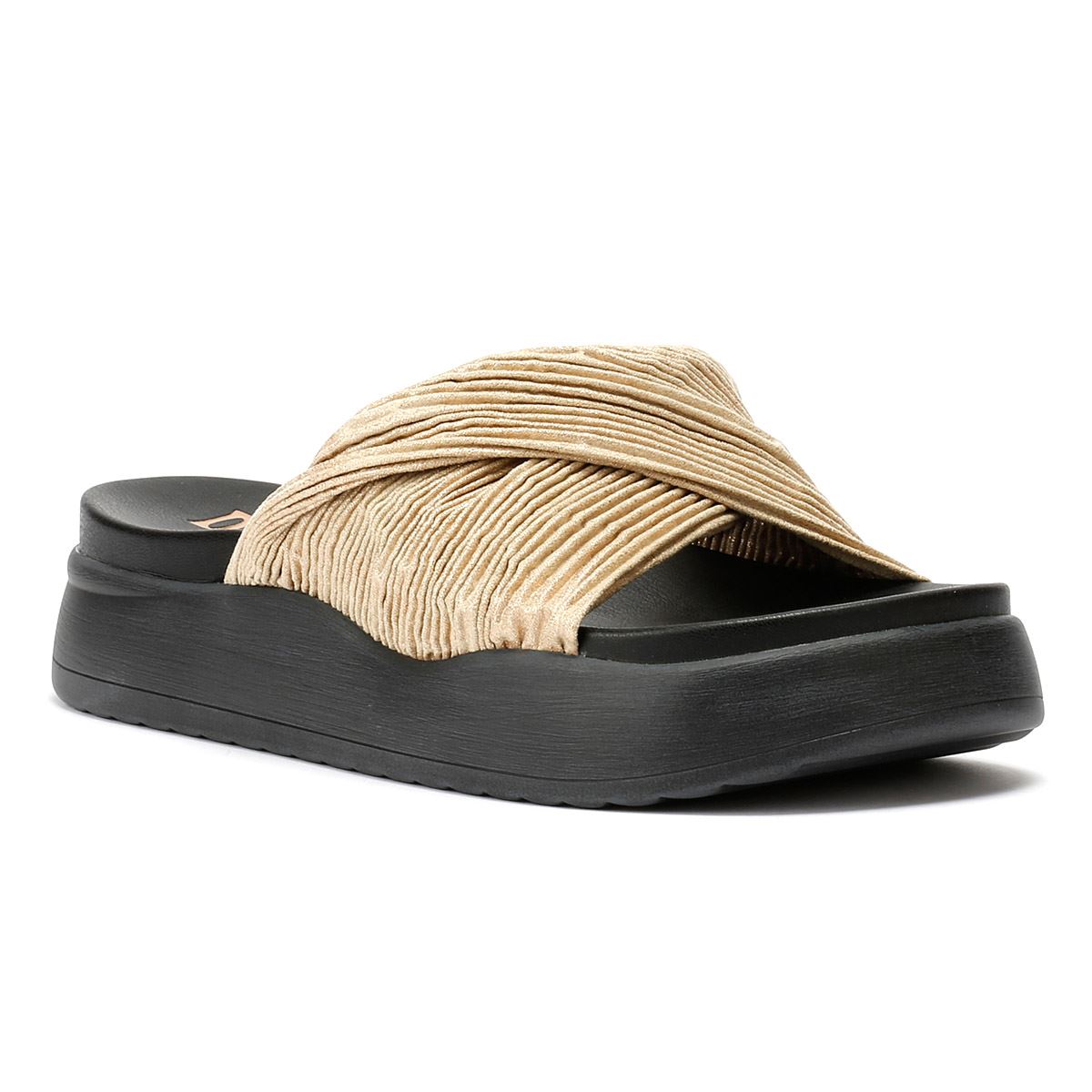 Desert Fleur Gabbro Pleated Satin Women's Gold Sandals