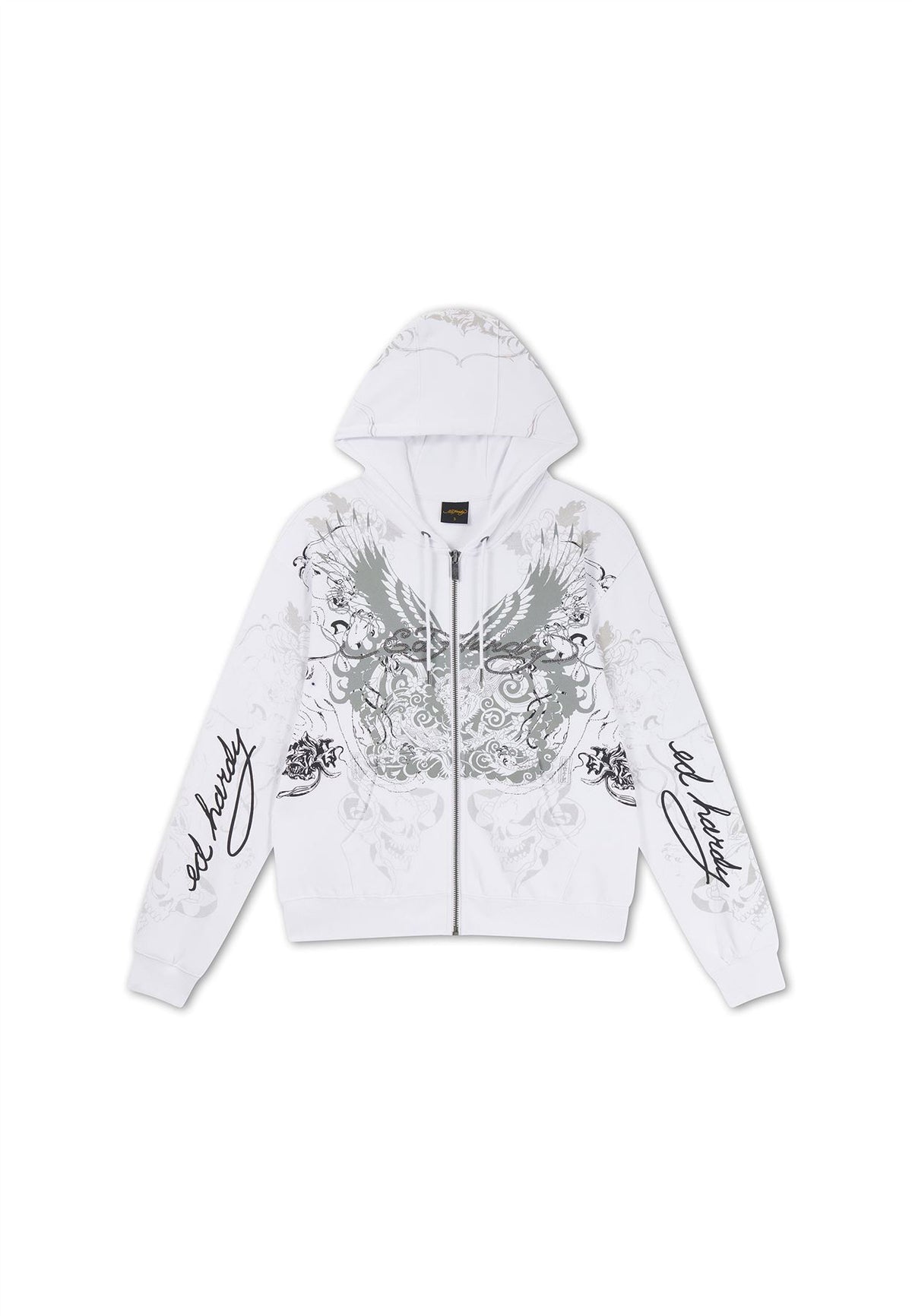 Ed Hardy Diamante Venom Enzyme Wash Relaxed Zip Thru Women's White Hoodie