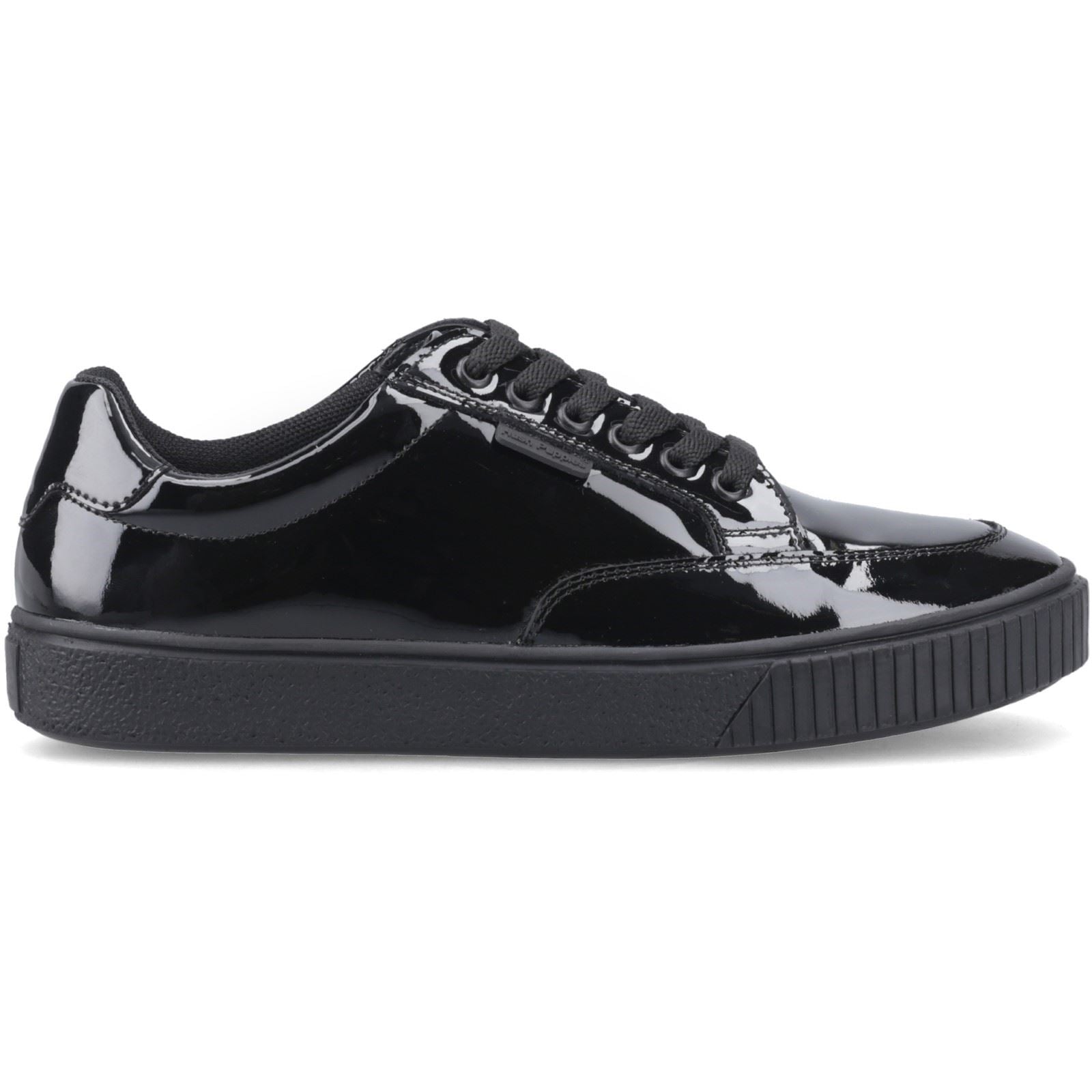 Hush Puppies Evelyn Lace Snr Leather Girl's Black Patent Lace-Up Shoes