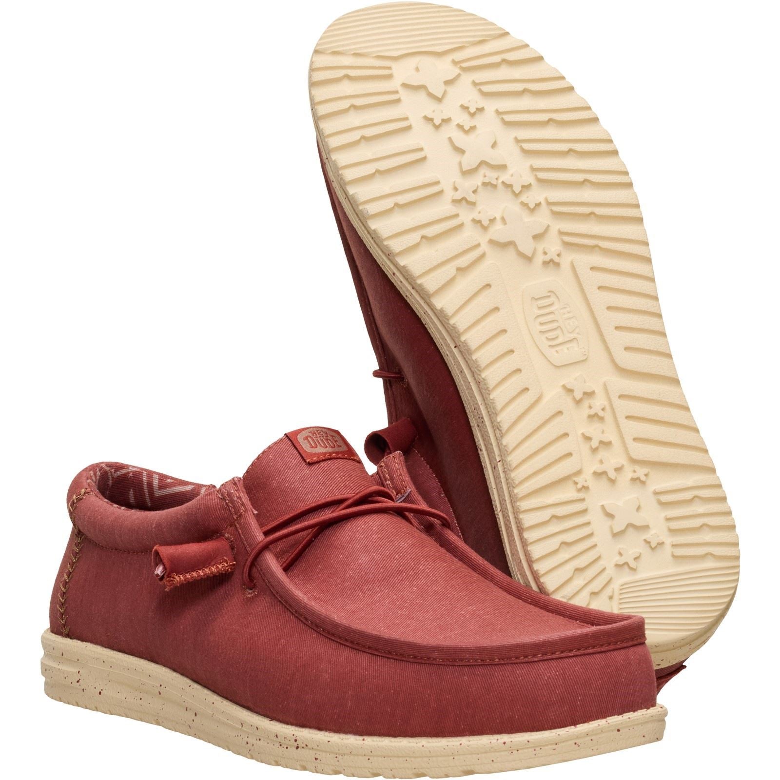 HEYDUDE Wally Stretch Textile Men's Burnt Red/Boulder Tan Loafers