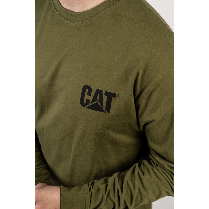 Caterpillar Trademark Banner Long Sleeve Cotton Men's Green T-Shirt