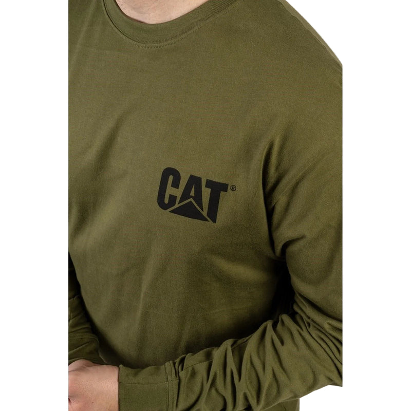 Caterpillar Trademark Banner Long Sleeve Cotton Men's Green T-Shirt