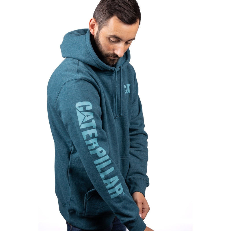 Caterpillar Trademark Banner Cotton Men's Blue Hooded Sweatshirt