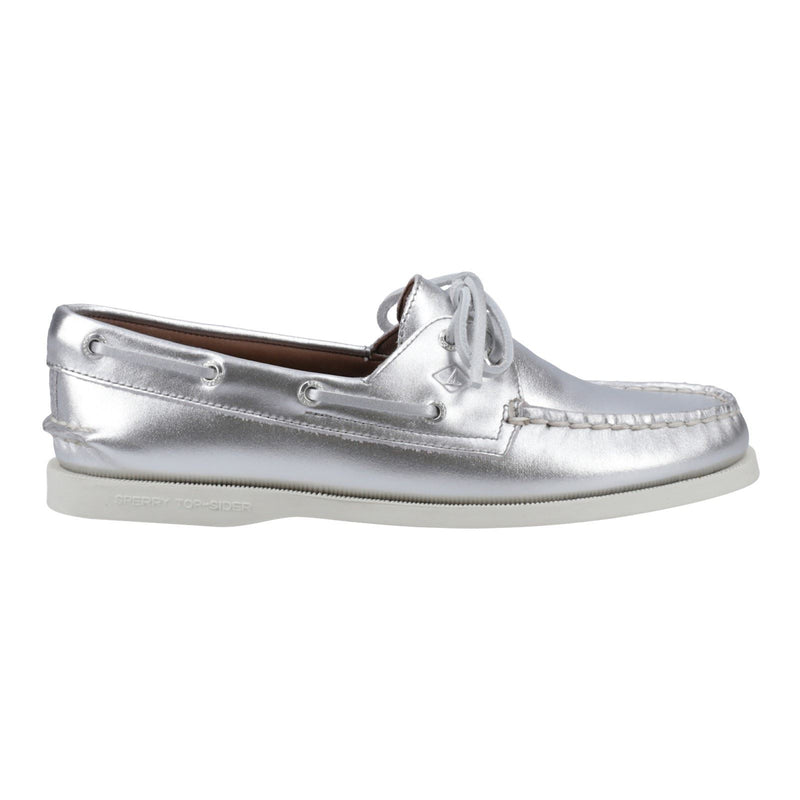 Sperry Authentic 2 Eye Leather Women's Silver Boat Shoes