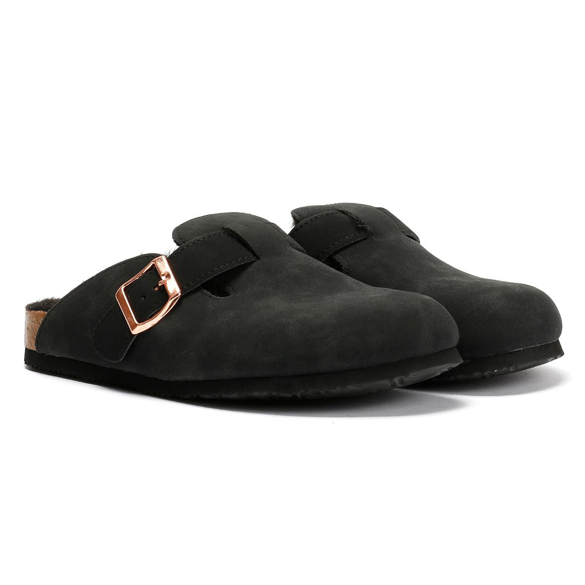 Penguin Poppy Fur Suede Women's Black Mules