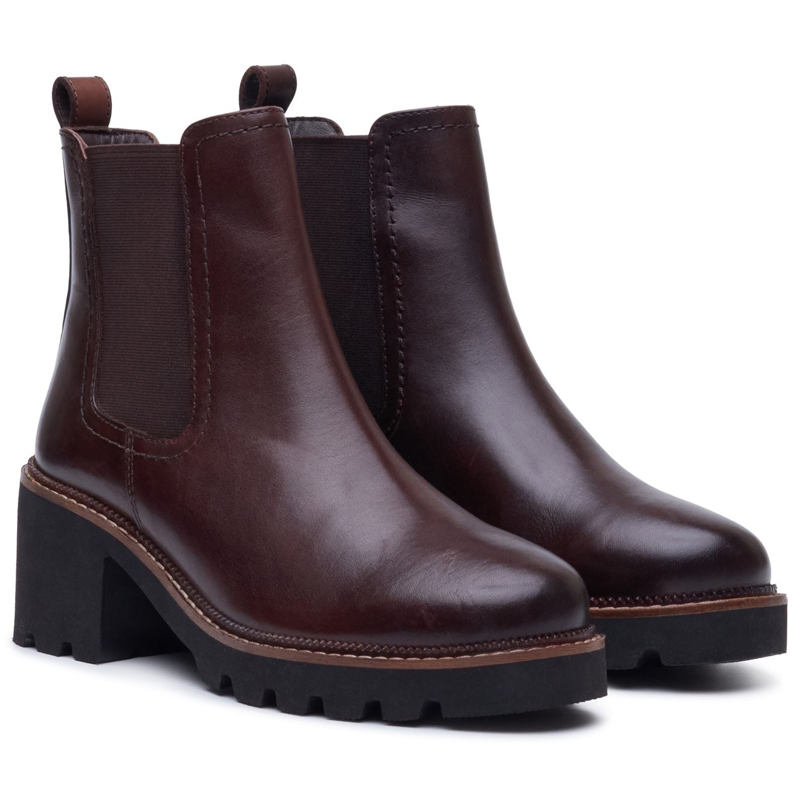 Hush Puppies Gaia Leather Women's Chocolate Heeled Chelsea Boots