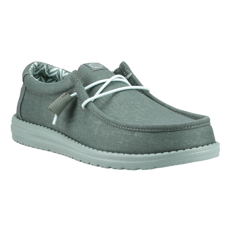 HEYDUDE Wally Canvas 100% Cotton Men's Duck Green/Iceberg Green Moccasins Shoes