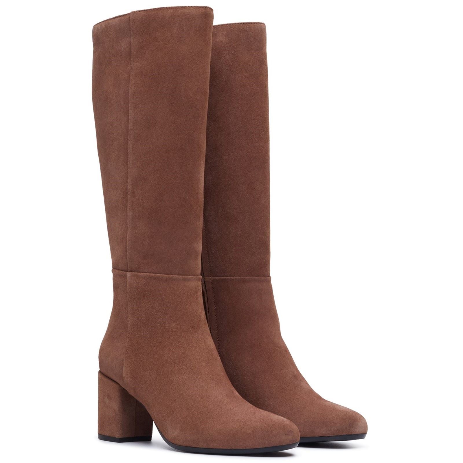 Hush Puppies Oprah Suede Long Leather Women's Mocha Heeled Knee High Boots