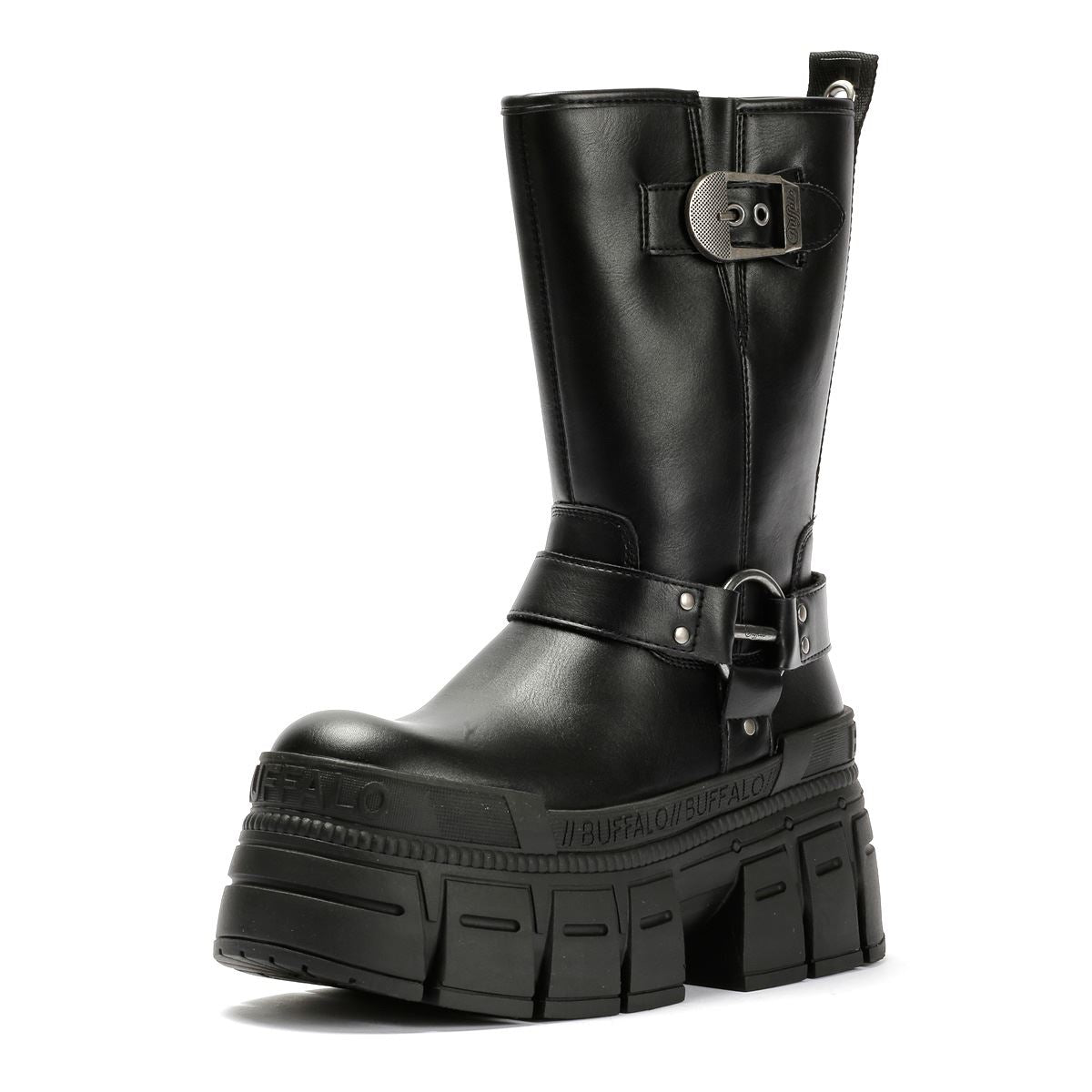 Buffalo Gospher Biker Mid Vegan Women's Black Boots