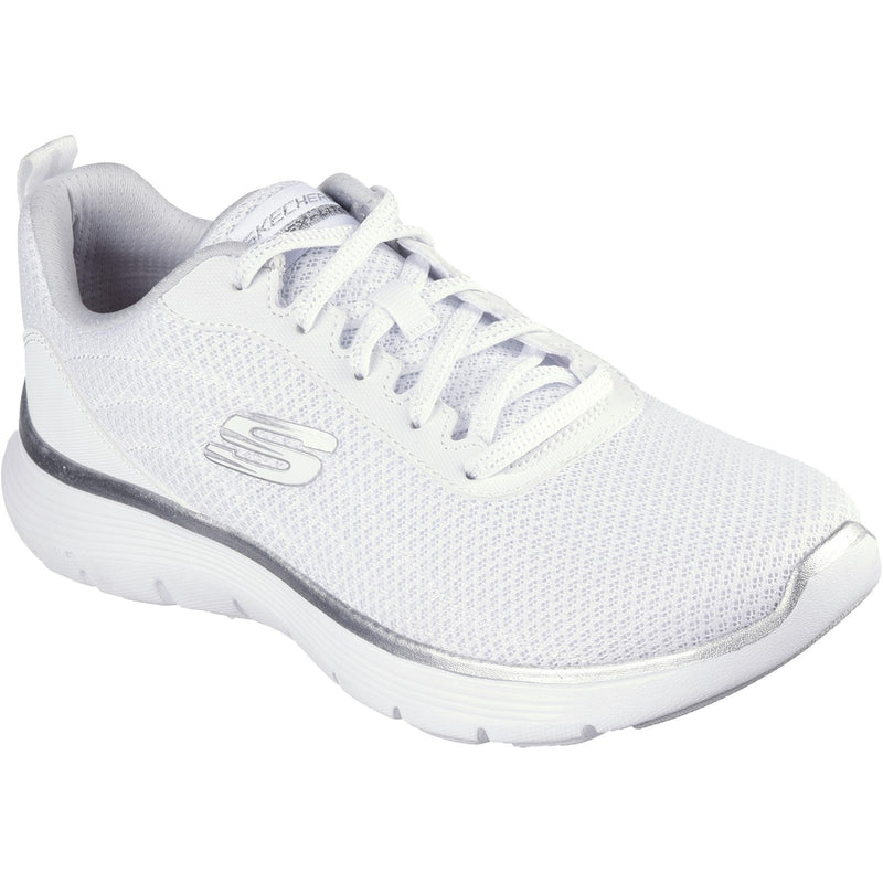 Skechers Womens Flex Appeal 5.0 Uptake 150206-WSL White/Silver Lace Up Shoe