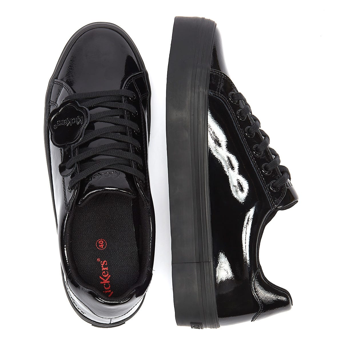 Kickers Tovni Stack Patent Leather Womens Black Trainers