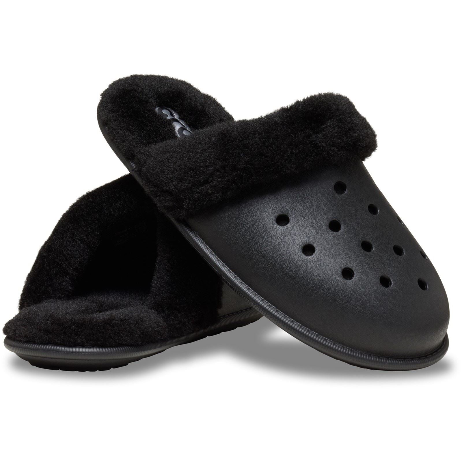 Crocs Classic Fuzz Scuff Thermoplastic Black Slippers