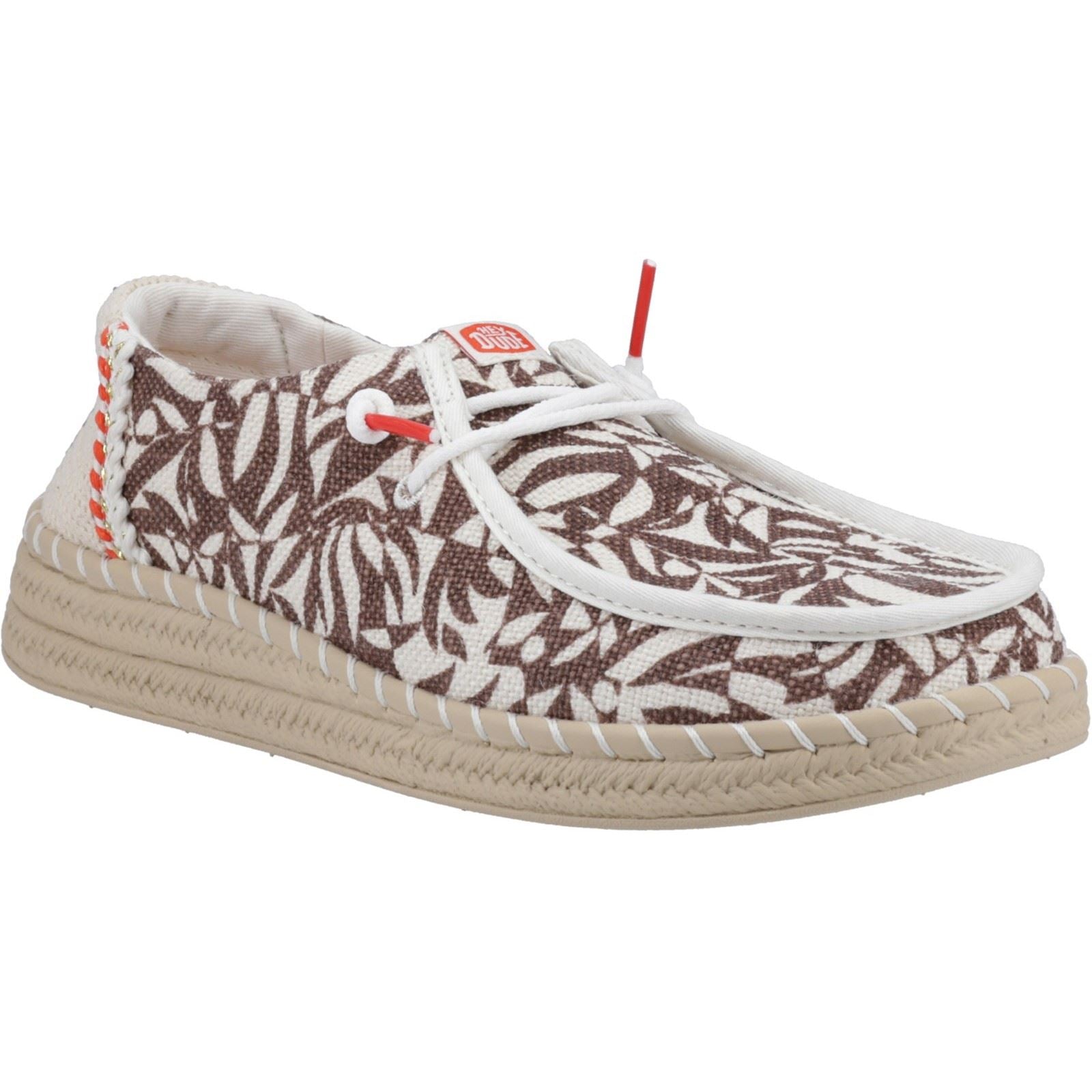 HEYDUDE Wendy Espadrille Retro Palm Cotton Blend Women's Downtown Brown/Egret Espadrilles