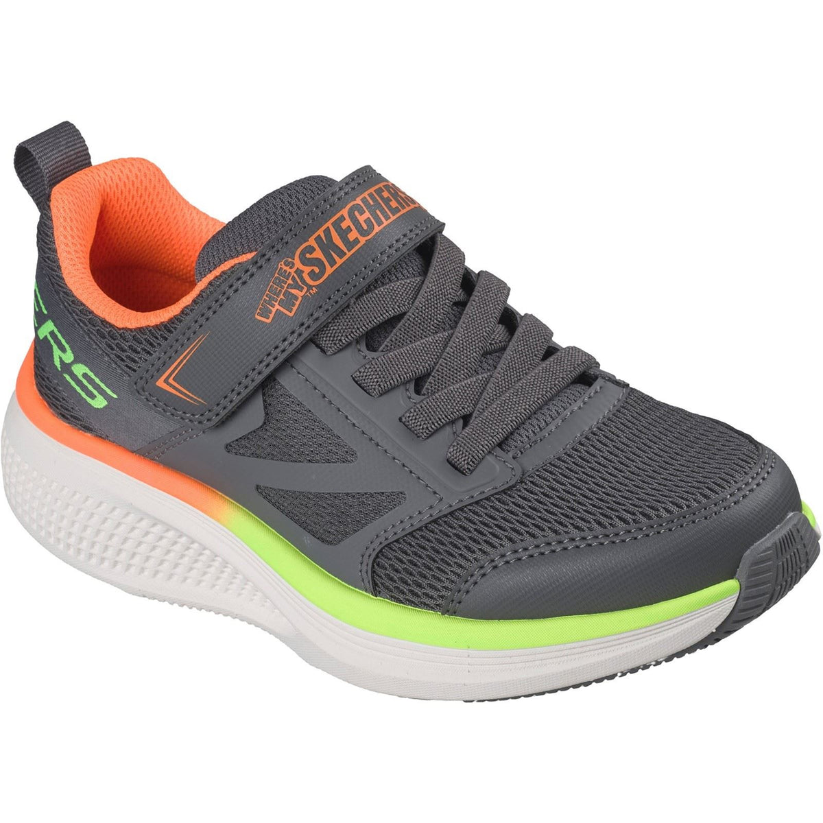 Skechers GO Run Elevate 2.0 Where's My Boy's Charcoal/Orange & Lime Trainers