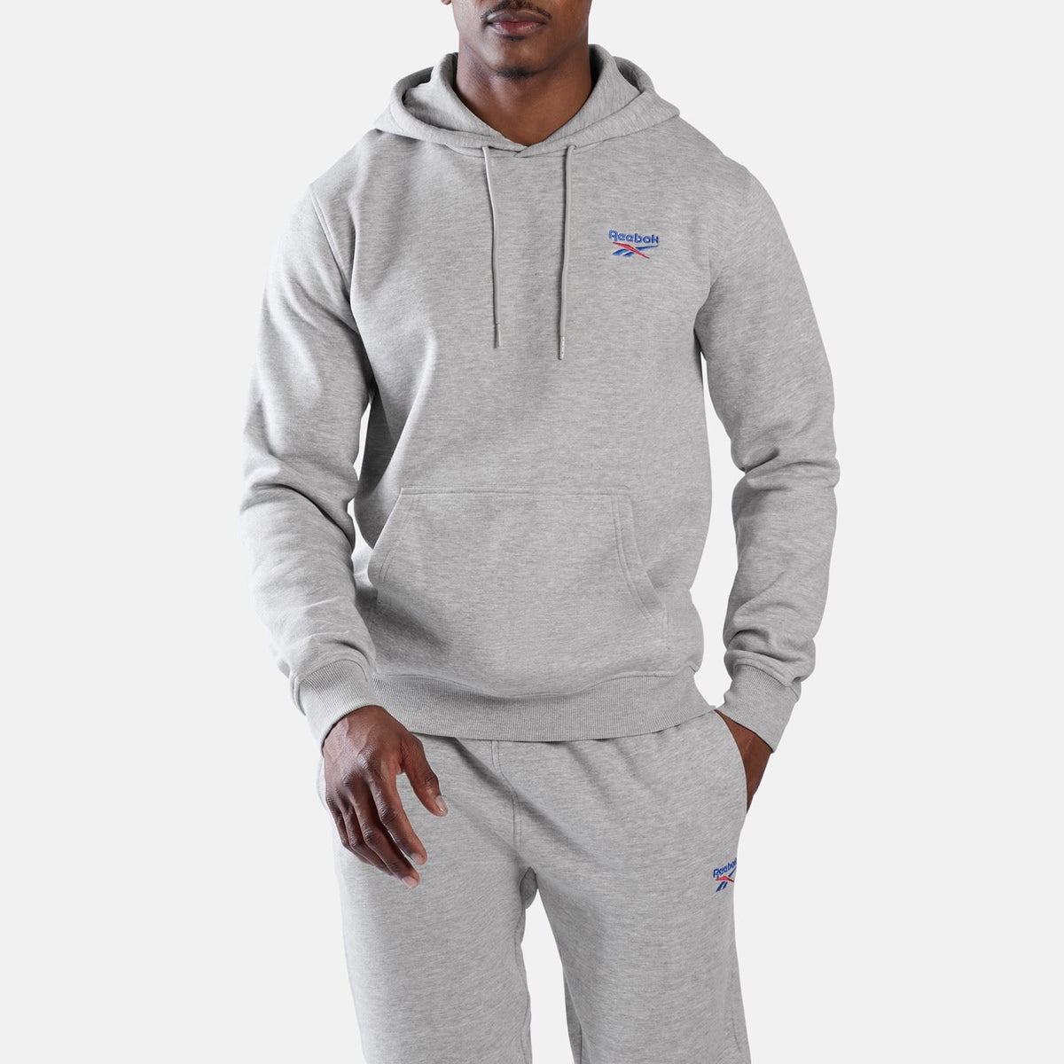 Reebok ID 2-Col Logo Hoodie Cotton Men's Grey Hooded Sweatshirt
