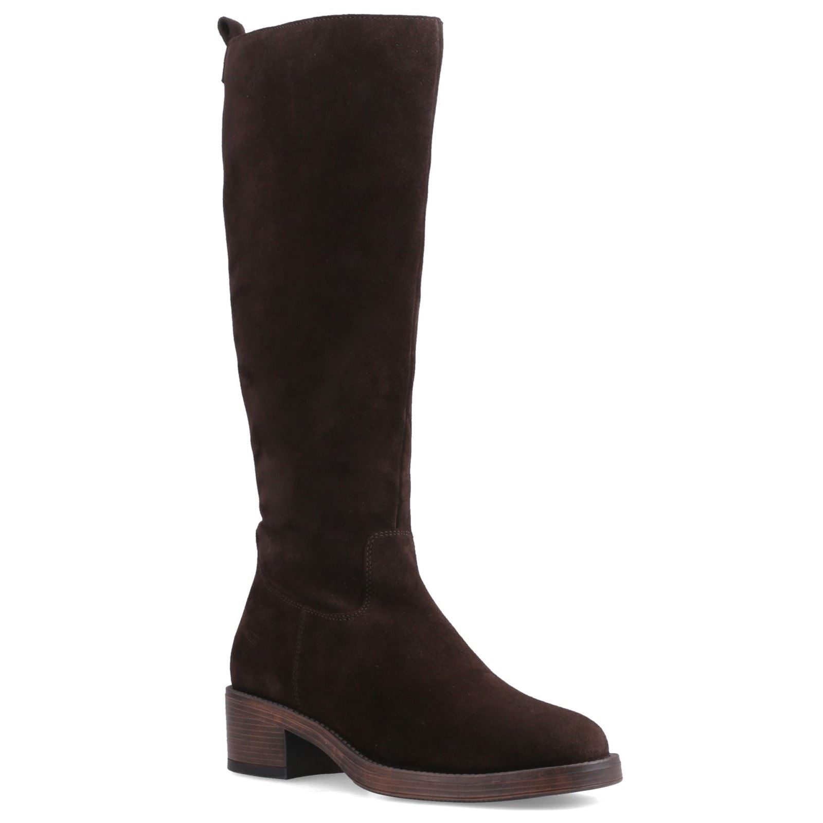 Hush Puppies Antonia Long Suede Women's Chocolate Heeled Knee High Boots
