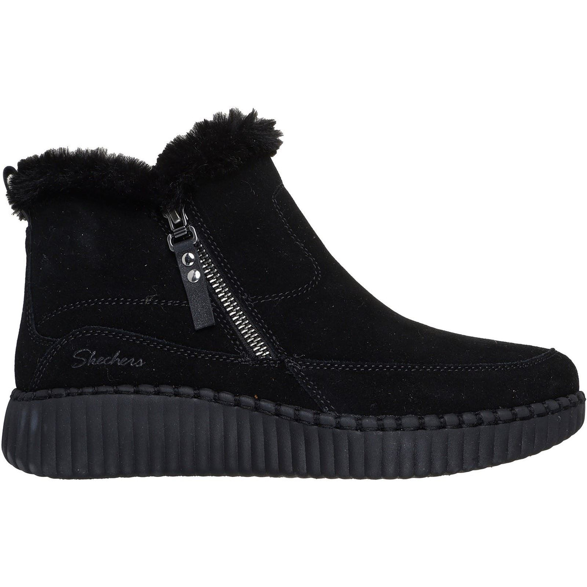 Skechers Wilshire BLVD Fresh Zip Leather Women's Black Suede/Faux Fur Boots