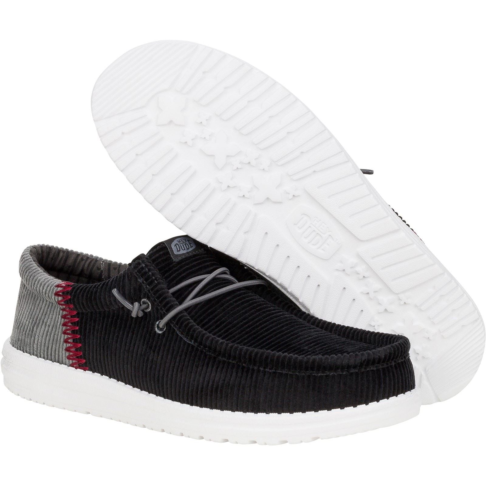 HEYDUDE Wally Funk Corduroy Textile Men's Black Boat Shoes