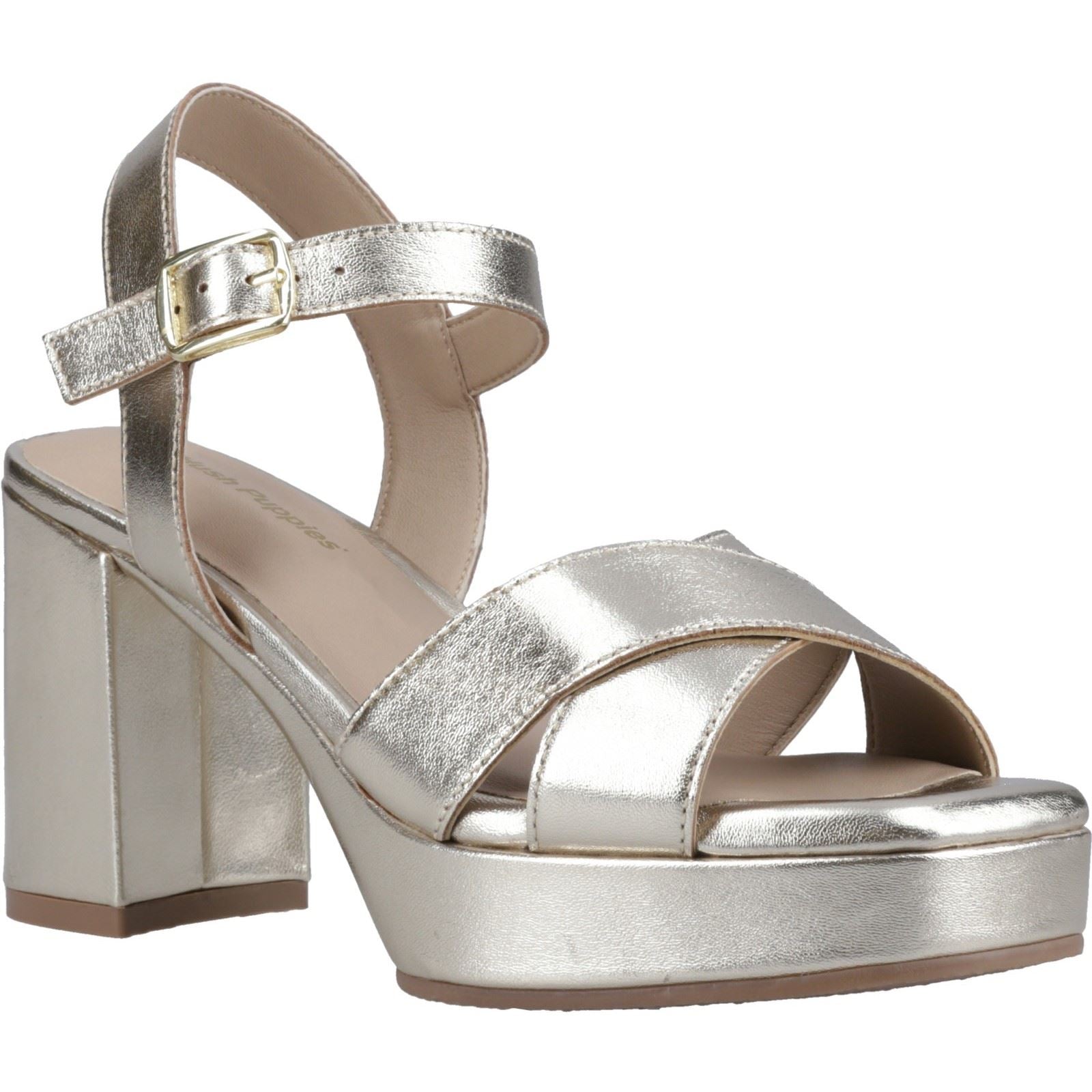 Hush Puppies Ophelia Leather Heel Suede Women's Gold Sandals