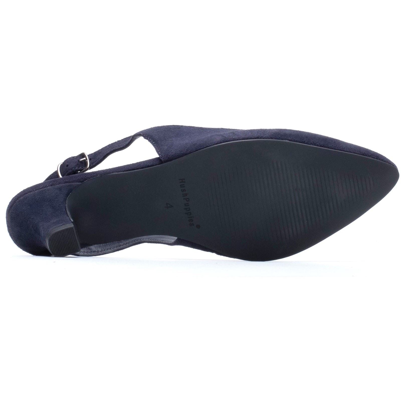 Hush Puppies Nahla Buckle Kitten Heel Leather Women's Navy Round Slingback Shoes